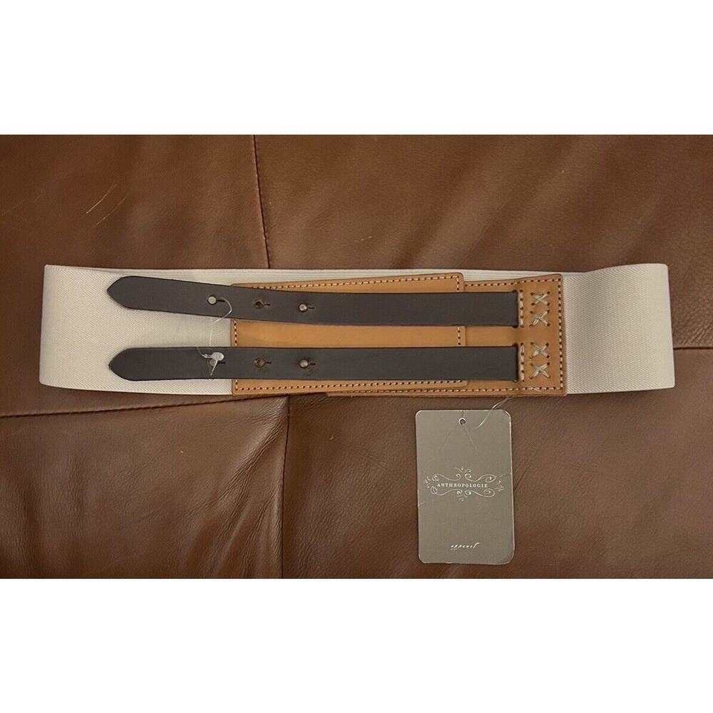 NWT Anthropologie Brass Tan Woven Brown Leather Belt Wide Stretch Medium